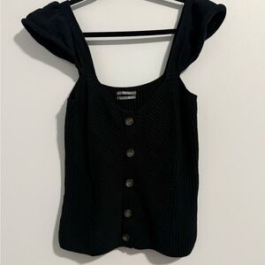 Anthropologie Black Knit Button-Front Blouse